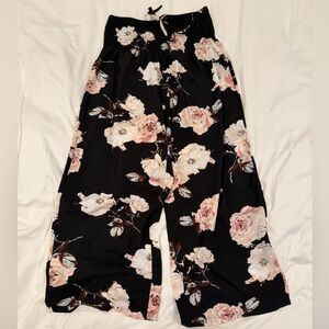 Floral Black Wide-Leg Pants